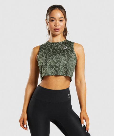 Women's Gymshark Training Crop Tanks Green | CA 56381D